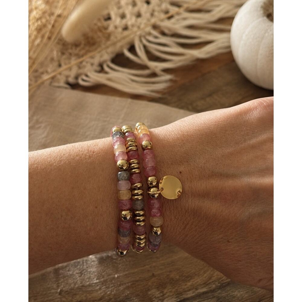 Pomina New Without Tags Pink Gold Beaded Stretch Bravelet Stack New